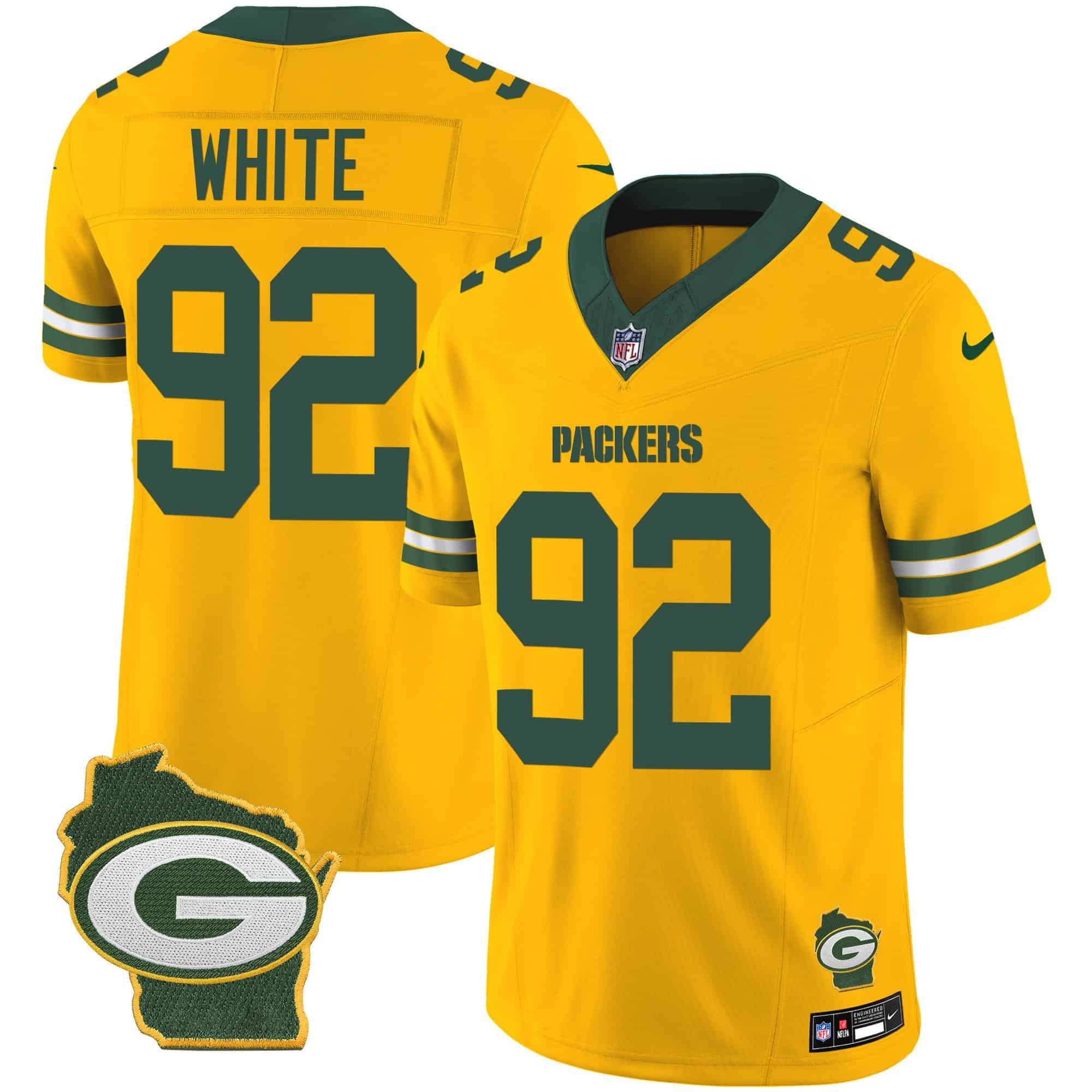 Men Green Bay Packers #92 White Yellow 2024 Nike Home Patch Vapor NFL Jersey